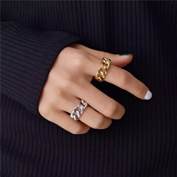 “London” Minimalist Chain Link Gold Adjustable Neutral Fashion Classic Cute Ring - Picture 4 of 11